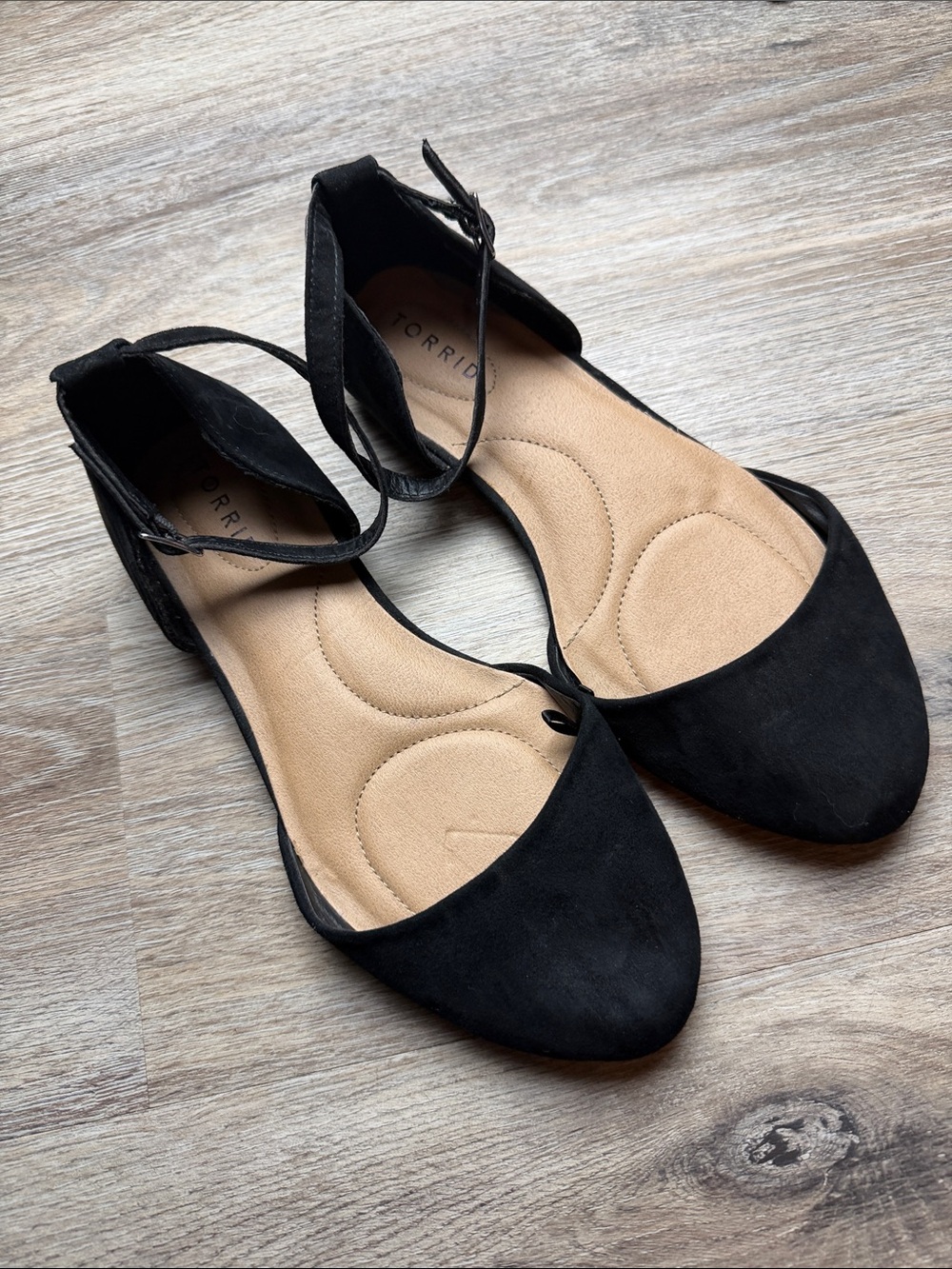 Torrid Black Faux Suede Ankle-Strap Flats Size 9.5 Wide